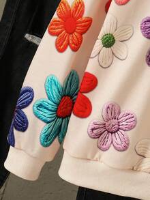 Tween Girl Floral Print Crew Neck Long Sleeve Sweatshirt - White - View 5
