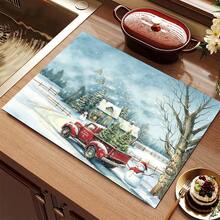 1pc Christmas Diatomaceous Earth Absorbent Mat, Truck Snow Map Pattern, Kitchen Countertop Absorbent Drying Mat, Coffee Machine Mat, Pour-Over Coffee Pot Mat, Dish Drainer Mat, Non-Slip Heat-Resistant Kitchen Mat, Dining Table Mat, Breakfast Mat, Washing Machine Mat, Home Kitchen Dining Table Coffee Shop Bar Decor Mat, Holiday Party Housewarming Gift - Multicolor - View 9