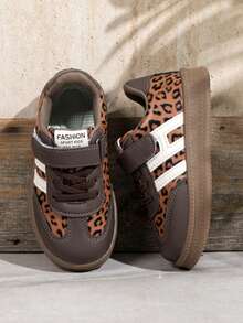 Children's Leopard Print Retro Casual Sneakers With Hook-And-Loop Soft Sole Anti-Slip Versatile Sports Shoes - Brown - View 5