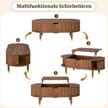 Living Room Coffee Table, Lift-Top Center Table With Storage, MDF, Rubberwood Legs, Fluted Sliding Door - Walnut Wood Color - View 5