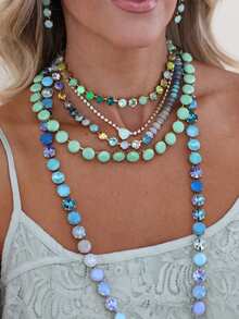 1pc Colorful Macaron Layered Long Necklace, Gold Candy Rainbow Chain & Pendant, Y2K Dopamine Bohemian Style Women's Vacation Party - Macaron Necklace - View 2