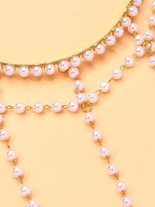 STONEFANS 1pc New Baroque Pearl Headband European American Mesh Hair Accessory Elegant Bridal Wedding Hair Chain - Multicolor - View 3