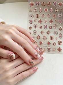 1 Sheet Embossed Christmas Badge Nail Stickers, Winter Snowflake Self-Adhesive Nail Art Decals, Autumn Winter Nail Decorations - Multicolor - View 1