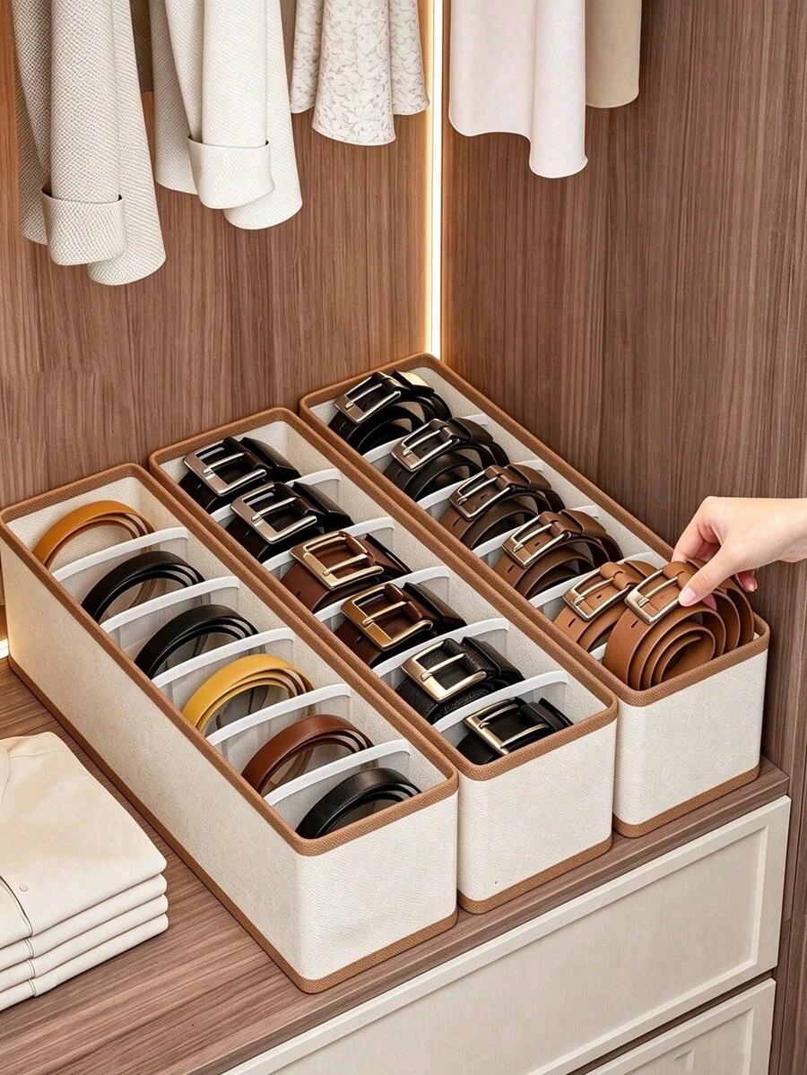 Oxford Cloth 6-Slot Belt Organizer Box, Large Capacity With Dividers, Suitable For Ties, Bow Ties And Scarves, High Capacity Multi-Functional Belt Storage Box - Multicolor - View 1