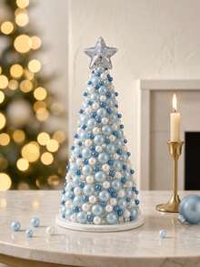 1pc DIY Beaded Christmas Tree Kit – Gold And White Pearl & Crystal Bead Craft Set; Handmade Tabletop Christmas Decoration For Home Mantels, Festive Craft Gifts, And Christmas Presents. - Multiple Styles - View 10