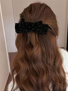 2pcs/1pc Korean Style Sweet Gentle Polka Dot Double Bow Hair Clip Women Back Head High Ponytail Banana Clip Hair Accessory - Multicolor - View 12