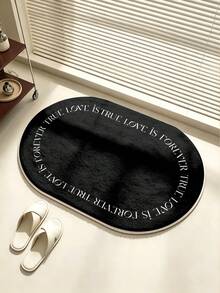 SANJIANGDI 1p White Letters On A Black Background Bath Mat, 0.6mm Faux Cashmere Material, Soft And Machine Washable, Suitable For Kitchen, Hallway, Bathroom, Living Room, Outdoor Entrance, And Toilet, Usable Year-Round And Adaptable To Various Occasions. - Multicolor - View 2