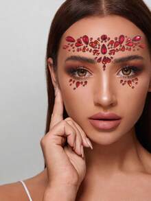Pegatinas de strass para la cara con diseño de rubí, adecuadas para ocasiones de fiestas festivas - Rojo - Ver 7