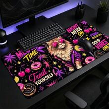 1pc Retro Neon Cool Cat Desk Mat, Y2K Palm Tree Donut Cherry Print Large Gaming Mouse Pad, Non Slip Desktop Protector For Game Room - View 4