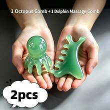 2pcs (1 Octopus Head Comb + 1 Dolphin Massage Comb) Multi-Function Full Body Massage Tool, Suitable For Scalp Massage, Facial Contouring, Neck And Shoulder Muscle Relaxation, Portable Home SPA Self-Care Relaxation Tool - A - View 4