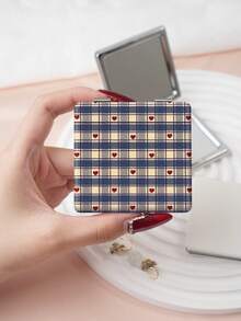 1PC Millennium Y2K Series Portable Vanity Mirror, Foldable Lightweight Ultra-Thin Convenient Hand Mirror, PU Leather, Suitable For Multiple Scenarios And All People, Foldable Small Square Mirror, Pocket Mirror, Cartoon Heart Plaid Floral Print Pattern Design, Exquisite Handheld 180° Flip Cover Multi-Function Mini Mirror Compact Mirror Mirrors, Daily Holiday Birthday Valentine's Day Mother's Day - Multicolor - View 7