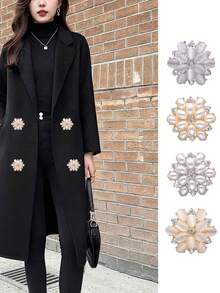 4PCS Pearl Rhinestone Flower Buttons, High-End Coat Trench Coat Decorative Buttons, Wedding Dress Evening Gown Hand-Sewn Metal Buttons, DIY Accessories - Multicolor - View 2