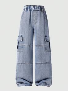 Tween Boy Daily Straight Leg Denim Jeans With Pockets For Vacation And Travel - Blue - View 2
