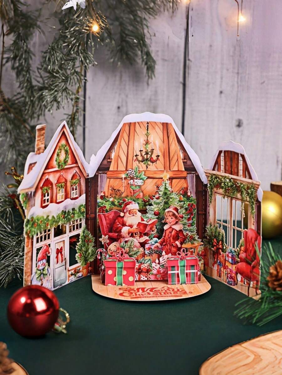 2pcs Exquisite 3D Vintage Pop-Up Christmas Cards: Merry Christmas And Happy New Year - Holiday Season Greeting Cards With Envelopes, Home Decor, Party Invitation Cards - Multicolor - View 1