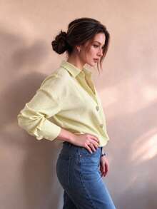 Women's Casual Long Sleeve Vertical Striped Single-Breasted Shirt For Daily Wear In Spring And Autumn - Yellow - View 9