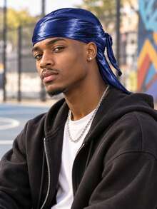 Satin Durag For Men, Silky Smooth Long Tail Do Rag, Soft Stretch Wave Cap, Breathable Hair Wrap For 360 Waves, Streetwear Headwear, Holiday Gift - A - View 3