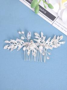 Luxury Vintage Silver Leaf Pearl Crystal Bridal Hair Comb Wedding Hair Accessories For Bride Prom Evening Party Formal Celebration - Multicolor - View 4