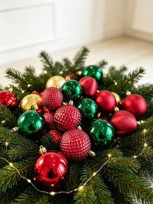 Lyxigt julgranskulsgåvoset, 18 st krossäkra hängande julkulor i plast, diamantskuret och vågmönstrat ribbmönster, pyramidformad PVC-presentförpackning, återanvändbara juldekorationer för julgran, krans, veranda och vinterdekor i hemmet - Julgranskulset för dekoration - Visa 2