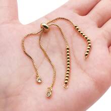 1pc Brass Rhinestone Adjustable Slider Bracelet Chain Golden Silvery Color Pull Extension Chain With Round Rhinestone For DIY Bracelet Jewelry Making - Multicolor - View 3