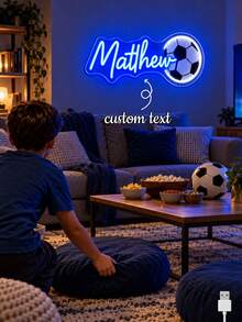 1PC Custom Name Soccer Ball LED Neon Sign, Personalized Blue Football Neon Light, USB Powered Wall Decor For Boys Bedroom, Game Room, Soccer Birthday Party, Sports Themed Room, Kids Gift - Multi-color 6 - View 1