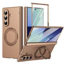 VIETAO Portable 360° Rotating Invisible Phone Stand Wireless Charging Protective Phone Case, Compatible With Samsung Galaxy Z Fold 8 Ultra 7 6 5 4, Tempered Glass Screen Protector Flip Cover Phone Case, Compatible With IPhone Duo - Gold - View 12