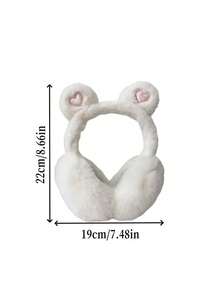 Cute Bear Ear Plush Earmuffs, Shiny Heart Embroidery Winter Warm Foldable Ear Muffs For Girls, Soft Faux Fur Cold Weather Ear Warmer - Multicolor - View 4