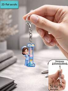 [2D Flat] Acrylic Keychain, Nurse Letter Keychain, Novelty Keychain, 26 Letters, Nurse, Blue Nurse Uniform, Keychain Accessory, Fashion Accessory - Multicolor - View 30