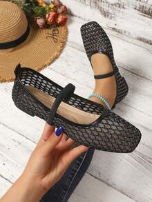 Women's Flat Mesh Lace Hollow Out Shoes, Summer New Style - Black - View 6