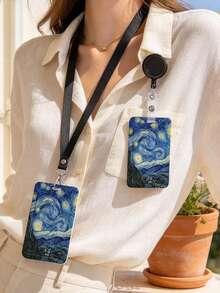 Van Gogh Starry Sky Pattern Card Set, Van Gogh Painting Series Design, Can Be Used As Bag Charm, Keychain, Can Store ID Card, Celebrity Card, Bus Card, Meal Card, Subway Card, Photo, Residence Permit, Access Card, Etc., With Protective Function. For Daily Use, Decoration Or As A Gift For Friends, Family, Lovers' Valentine's Day Gift, Birthday Gift, Christmas Gift - Multicolor - View 3