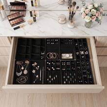 Jewelry Organizer Trays Black Flannelette 10 Pack Removable Divider Drawer Insert For Ring Earring Necklace Watch Storage Display - Black - View 1