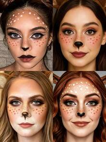 1pc Christmas Deer Stickers Reindeer Face Tattoos Christmas Face Stickers Cute Freckle Tattoo Waterproof Deer Makeup For Rave Festival Holiday Party Cosplay Xmas Decorations - Multicolor - View 2