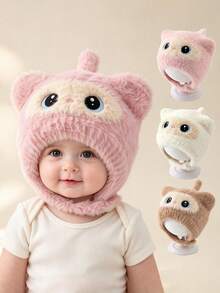 Cute Baby Hat, Thick Knitted Plush Earflap Beanie For Autumn/Winter, Unisex Baby Woolen Cap - Multicolor - View 1
