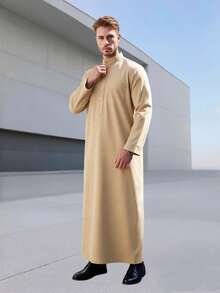 Men's Premium Casual Traditional Arabic Robe, Moroccan Robe/Wedding/Muslim Men's Robe, Suitable For Eid, Wedding And Daily Wear - Camel - View 5