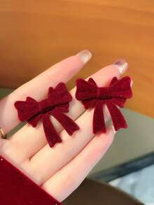 1 Pasang Anting Pita Modis yang Menawan dan Elegan, Cocok untuk Pesta Pernikahan dan Sebagai Hadiah - Merah - View 3