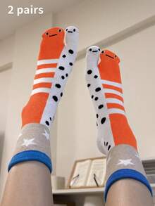 1/2/4 Pairs Funny Toe Separator Socks, Cute Novelty Socks For Couples & Best Friends - Multicolor - View 7