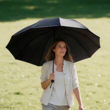 1pc Extra Large Dual-Use Sun & Rain Umbrella, Reinforced Frame, Foldable Design, 10 Ribs, Durable 190T Fabric, Business Black Coating Edge, Thickened UV Protection, Waterproof, Mini Compact Pocket Size, Fiber Frame, Portable Flat Card Holder Style, Ultra-Light 5-Fold Umbrella, Women's Outdoor Mini Sunshade Beach Parasol, Foldable High-Density Black Coating - A - View 1