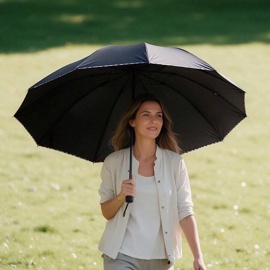 1pc Extra Large Dual-Use Sun & Rain Umbrella, Reinforced Frame, Foldable Design, 10 Ribs, Durable 190T Fabric, Business Black Coating Edge, Thickened UV Protection, Waterproof, Mini Compact Pocket Size, Fiber Frame, Portable Flat Card Holder Style, Ultra-Light 5-Fold Umbrella, Women's Outdoor Mini Sunshade Beach Parasol, Foldable High-Density Black Coating - A - View 1