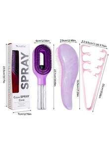 3Pcs Women's Hair Styling Tool Set, Includes Refillable Spray Comb, Anti-Static Detangling Comb, And Volumizing Styling Comb. Designed To Moisturize, Detangle, And Create Voluminous Hairstyles, Suitable For Salon, Home, Travel, And Vacation Use - Multicolor - View 7