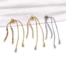 1pc Brass Rhinestone Adjustable Slider Bracelet Chain Golden Silvery Color Pull Extension Chain With Round Rhinestone For DIY Bracelet Jewelry Making - Multicolor - View 5
