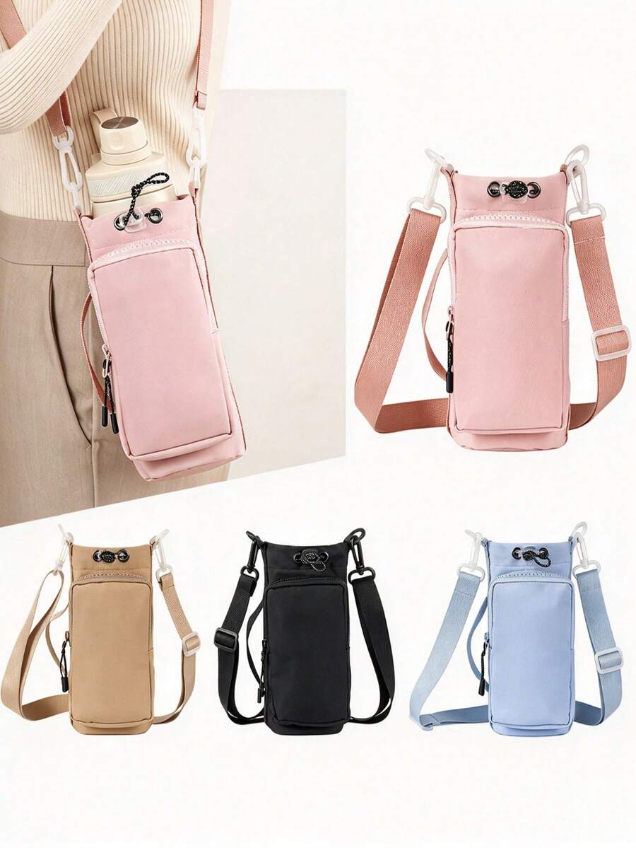 1pc Minimalist Water Bottle Sleeve, Multi-Pocket Design & Adjustable Crossbody Strap, Portable Bottle Holder Bag, Kitchen Decor And Accessories, Christmas Home Decor, Lunchbox For Work, For Outdoor, Travel & Daily Commute