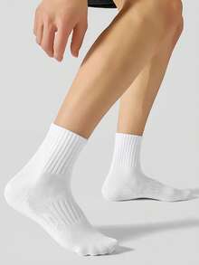 5 Pasang Kaos Kaki Pendek Pria, Sol Bertekstur Sarang Lebah, Manset Bergaris Elastis Tinggi, Kaos Kaki Olahraga Harian yang Bernapas - Putih - View 5