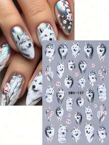 3 Sheets Winter Christmas Nail Stickers, Arctic Animal Pattern Self-Adhesive Nail Decals, Penguin Wolf Snowman Reindeer Snowflake Patterns Nail Art Sliders For Xmas Manicure Decor - Multicolor - View 4