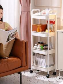 1pc Multi-Functional Storage Rack Trolley, Movable Gap Snack Book Storage Rack, Suitable For Living Room, Kitchen, Bedroom, Bathroom, And Other Home Use - White - View 12