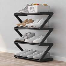 4-Tier Large Z-Shaped Shoe Rack, Easy Assembly Without Tools, Pink Plastic Stackable Storage Rack, Suitable For Home, Dorm And Living Room, Space-Saving Floor Design, Shoe Storage Rack - View 6