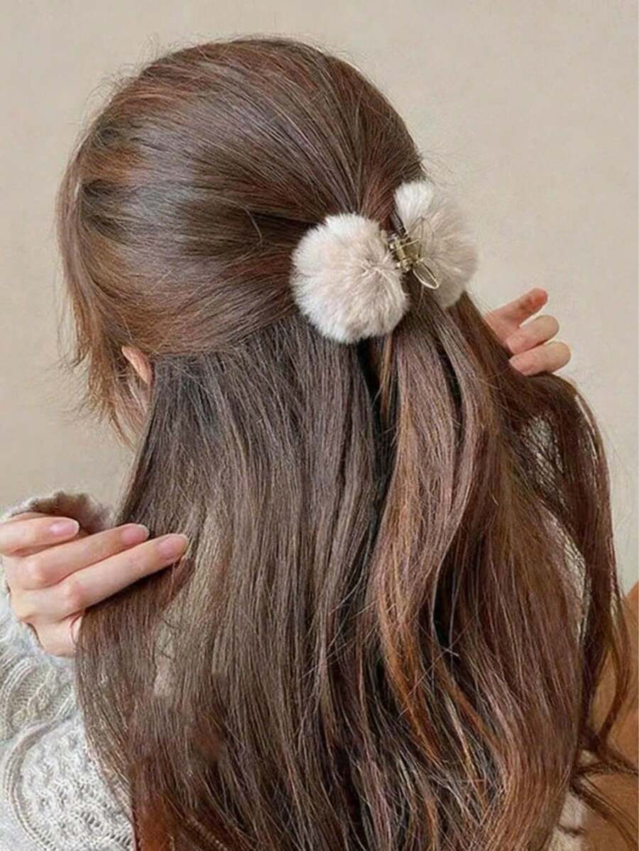 1pc Women Fashion Butterfly Fluffy Hair Claw - milk coffee color - View 1