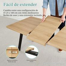 Mesa de Comedor Extensible de Madera Ingenieril, Mesa Ampliable Moderna de 47 hasta 63 Pulgadas para 6 Personas, Mesa de Cocina con Hoja Extensible y Cierres Metálicos, Soporta hasta 125 Libras, Color Marrón Café - Marrón - Ver 6
