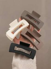 4pcs Large Matte Square Hair Claw Clips, Non-Slip Strong Grip Hair Accessories For Thick Hair, Neutral Color Styling - Multicolor - View 5