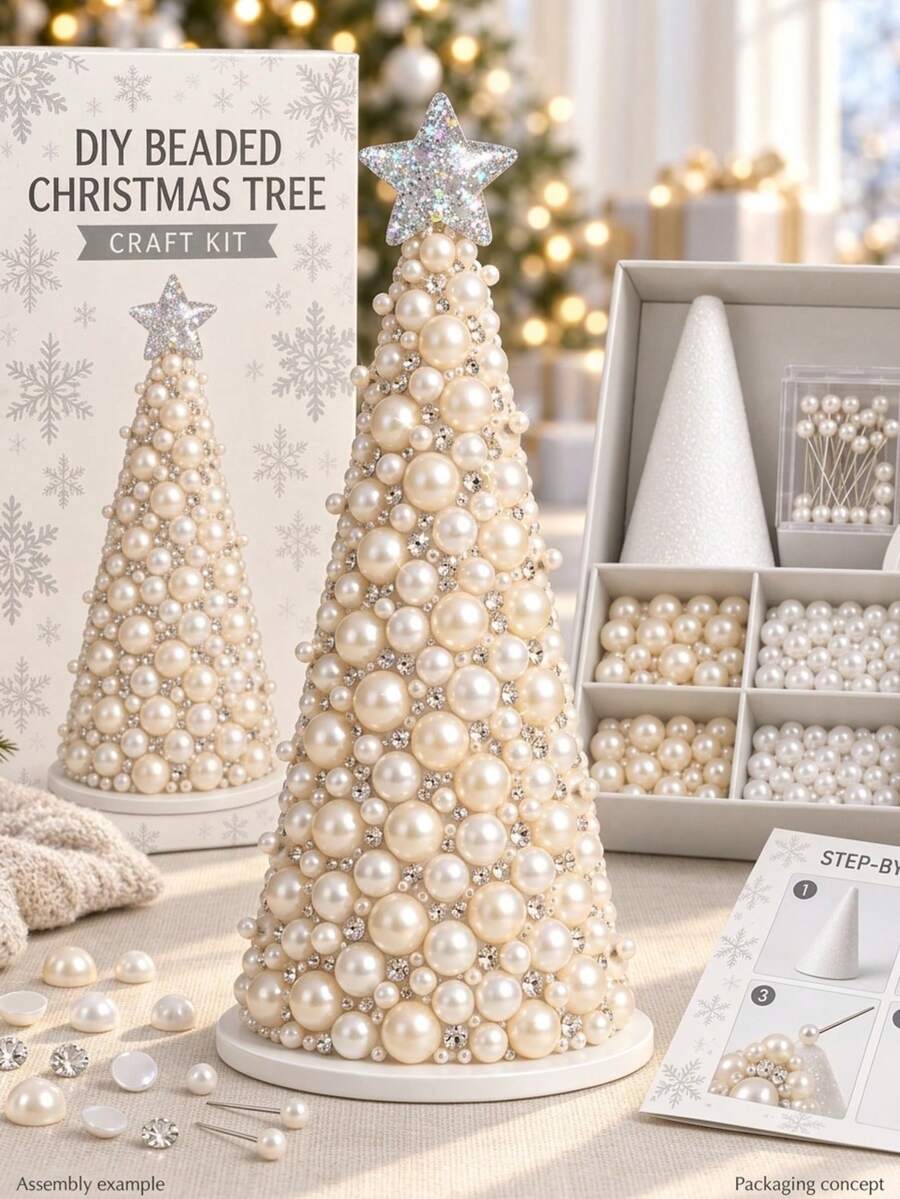 DIY Christmas Tree Beaded Decoration Set, 3D Crystal Bead Mini Desktop Christmas Tree Handmade Kit, Handmade Shiny Holiday Desktop Decor, 2027 DIY Decoration Set, Suitable For Desktop Christmas Home Decor And Gifts - Multicolor - View 1