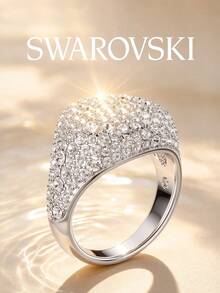 SWAROVSKI Curved Full Pave Crystal Ring, Wide Band Starry Sky Ring, Birthday Gift For Girlfriend - Silver - View 5