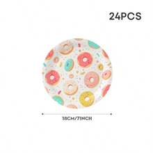Color Donuts Party Supplies Set, Disposable Plates Cups Napkins, Colorful Donuts Paper Plates, Suitable For Gatherings, Birthdays, Party Decorations - Multicolor - View 10